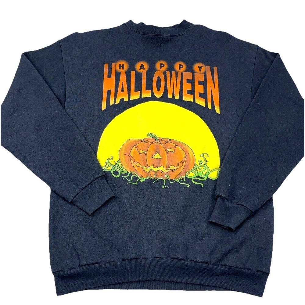 Vintage Halloween Sweatshirt Men Large Crewneck Sweater Jack O Lantern 90s USA